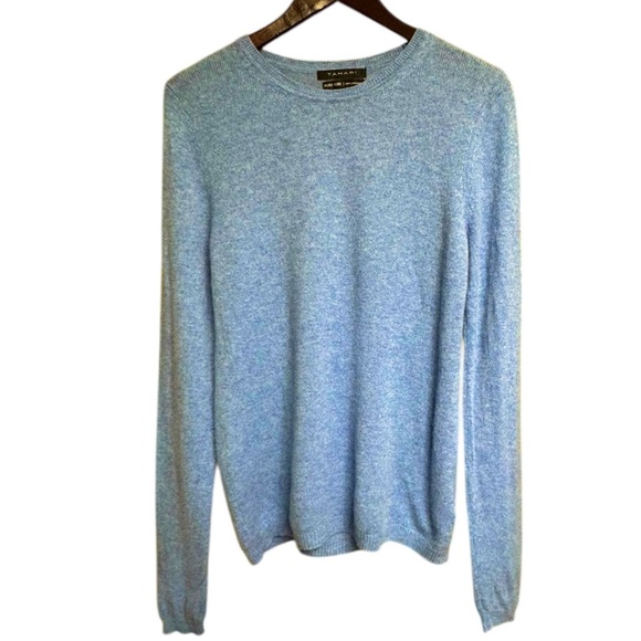 TAHARI Pure Luxe 100% Cashmere Blue Long Sleeve Crew Neck Sweater Size M - Picture 1 of 13